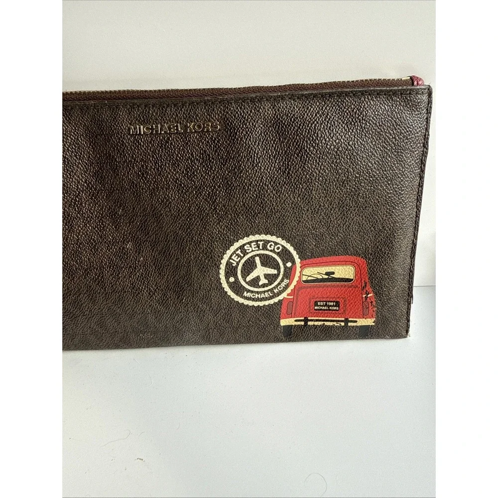 Michael‎ Kors Brown Wristlet With Red Car  Design